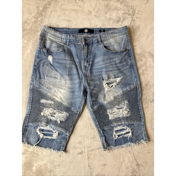 Men’s Jordan Craig Denim Shorts Distressed Medium Wash Raw Hem Size 36 - Picture 3 of 16